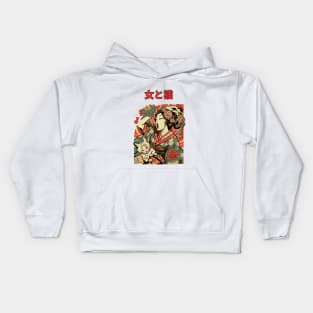 Ukiyo-Anime Fusion:Girl and Cat Kids Hoodie